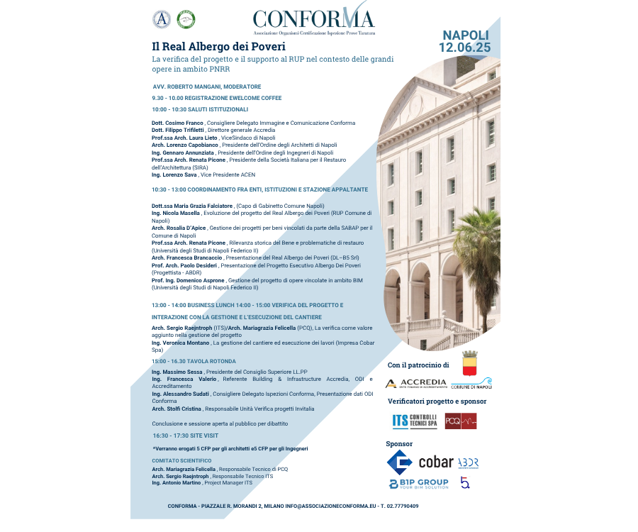 Convegno CONFORMA “Il Real Albergo dei Poveri – la verifica del progetto e il supporto al RUP nel contesto delle grandi opere in ambito PNRR”